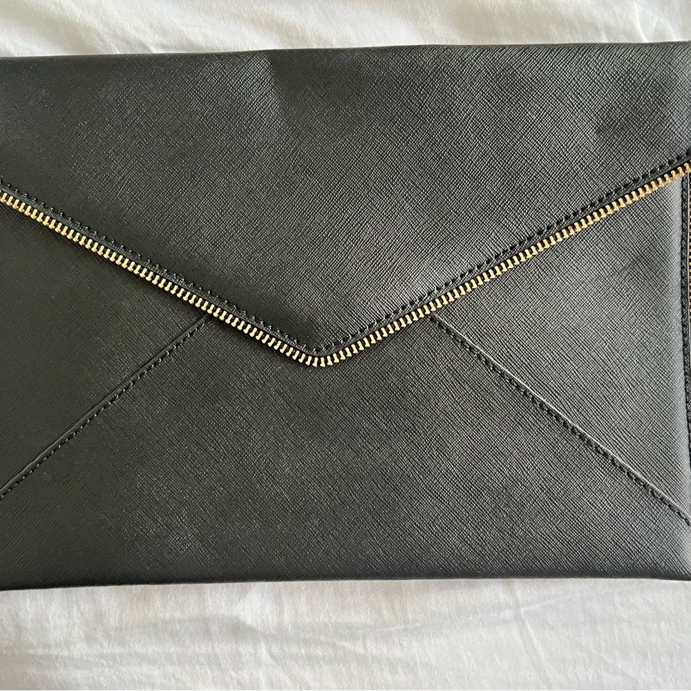 Rebecca Minkoff Black Envelope Clutch with Gold Trim